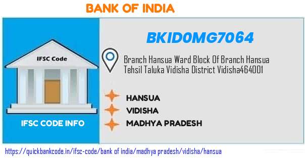 Bank of India Hansua BKID0MG7064 IFSC Code