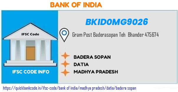 Bank of India Badera Sopan BKID0MG9026 IFSC Code