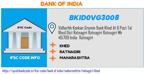 Bank of India Khed BKID0VG3008 IFSC Code