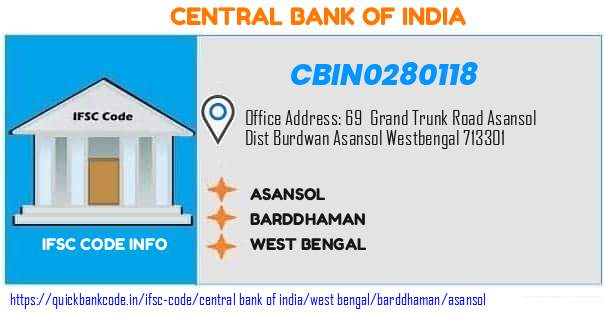 Central Bank of India Asansol CBIN0280118 IFSC Code