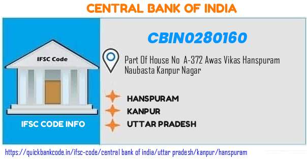 Central Bank of India Hanspuram CBIN0280160 IFSC Code