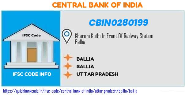 Central Bank of India Ballia CBIN0280199 IFSC Code