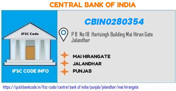 Central Bank of India Mai Hirangate CBIN0280354 IFSC Code