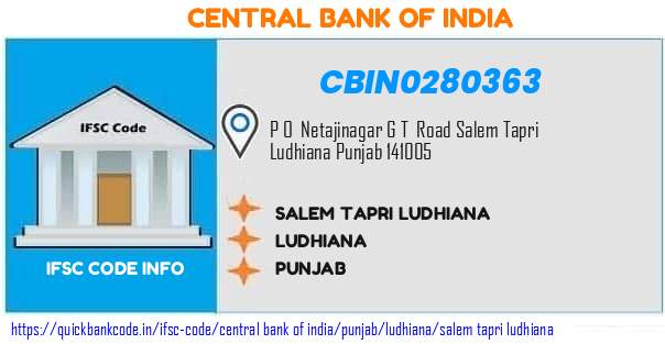 Central Bank of India Salem Tapri Ludhiana CBIN0280363 IFSC Code