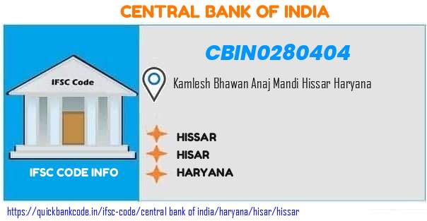 Central Bank of India Hissar CBIN0280404 IFSC Code