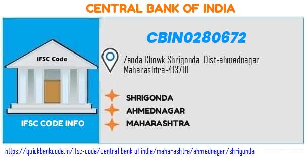 Central Bank of India Shrigonda CBIN0280672 IFSC Code