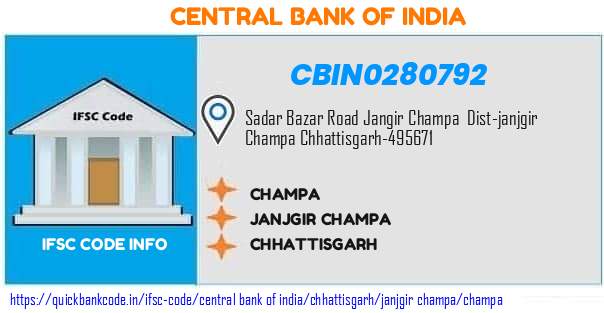 Central Bank of India Champa CBIN0280792 IFSC Code