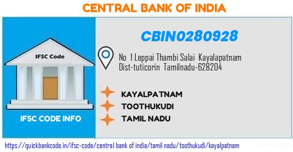 Central Bank of India Kayalpatnam CBIN0280928 IFSC Code