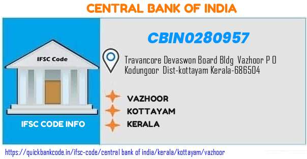 Central Bank of India Vazhoor CBIN0280957 IFSC Code