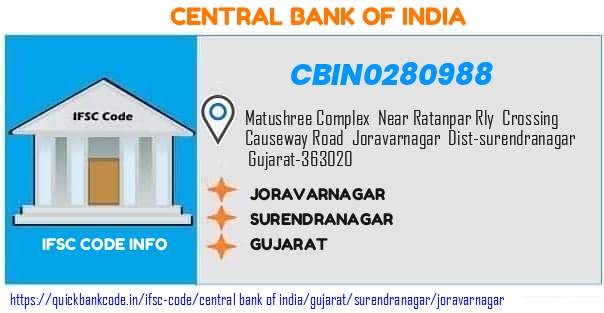 Central Bank of India Joravarnagar CBIN0280988 IFSC Code