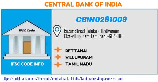 Central Bank of India Rettanai CBIN0281009 IFSC Code