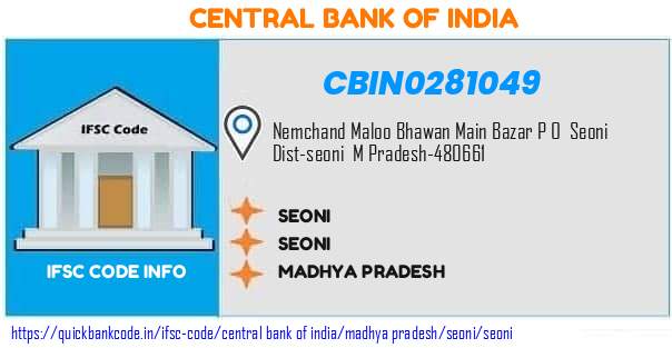 Central Bank of India Seoni CBIN0281049 IFSC Code