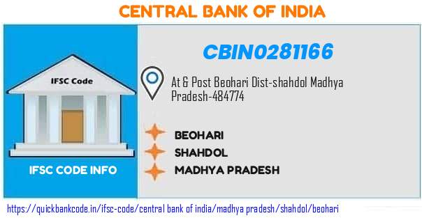 Central Bank of India Beohari CBIN0281166 IFSC Code