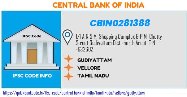 Central Bank of India Gudiyattam CBIN0281388 IFSC Code