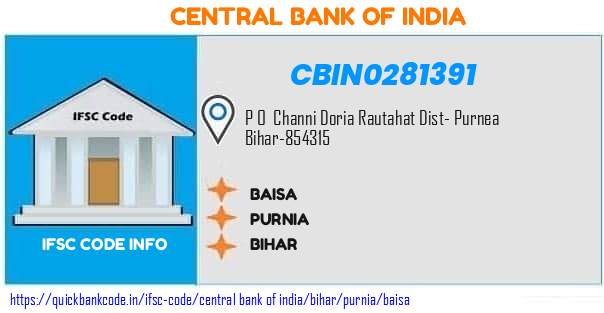 Central Bank of India Baisa CBIN0281391 IFSC Code
