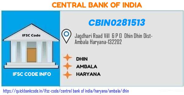 Central Bank of India Dhin CBIN0281513 IFSC Code