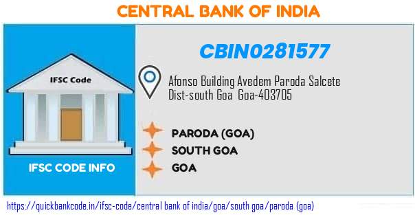 Central Bank of India Paroda goa CBIN0281577 IFSC Code