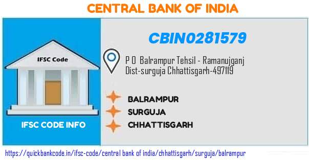 Central Bank of India Balrampur CBIN0281579 IFSC Code