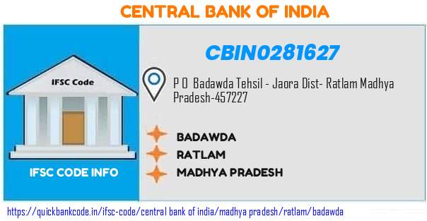 Central Bank of India Badawda CBIN0281627 IFSC Code