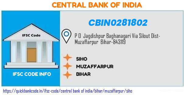 Central Bank of India Siho CBIN0281802 IFSC Code