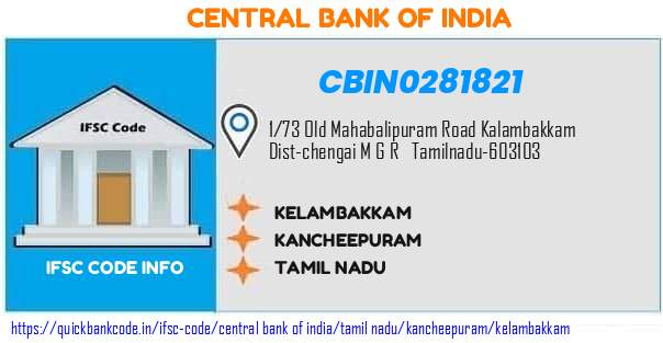 Central Bank of India Kelambakkam CBIN0281821 IFSC Code