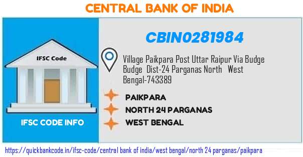 Central Bank of India Paikpara CBIN0281984 IFSC Code