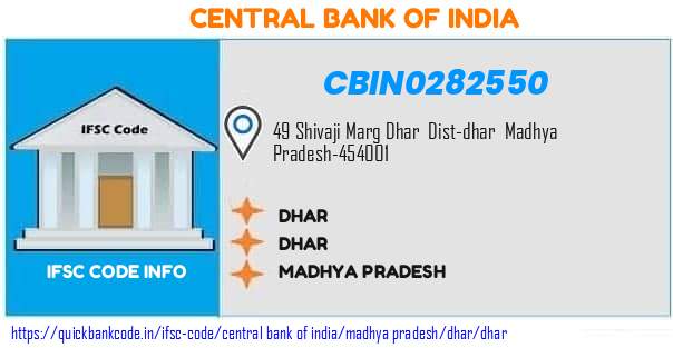 Central Bank of India Dhar CBIN0282550 IFSC Code