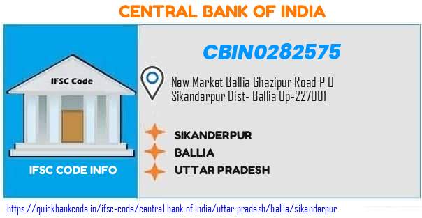 Central Bank of India Sikanderpur CBIN0282575 IFSC Code