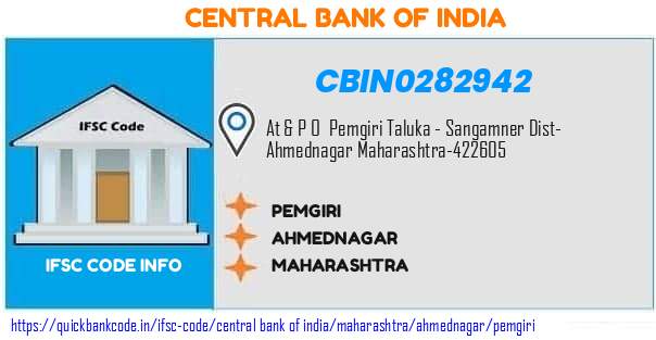 Central Bank of India Pemgiri CBIN0282942 IFSC Code