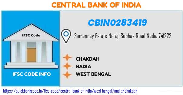 Central Bank of India Chakdah CBIN0283419 IFSC Code