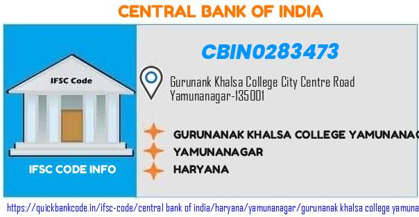 Central Bank of India Gurunanak Khalsa College Yamunanagar CBIN0283473 IFSC Code