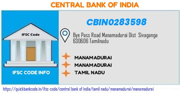 Central Bank of India Manamadurai CBIN0283598 IFSC Code