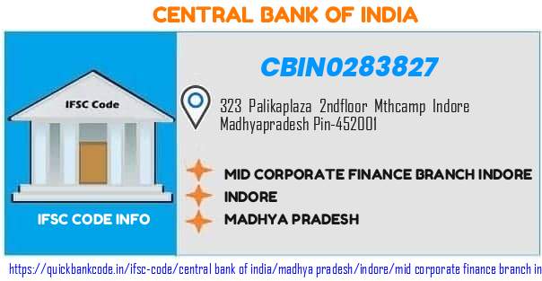 CBIN0283827 Central Bank of India. MID CORPORATE FINANCE BRANCH, INDORE