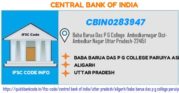 Central Bank of India Baba Barua Das P G College Paruiya Ashram Ambedkar Nagar CBIN0283947 IFSC Code