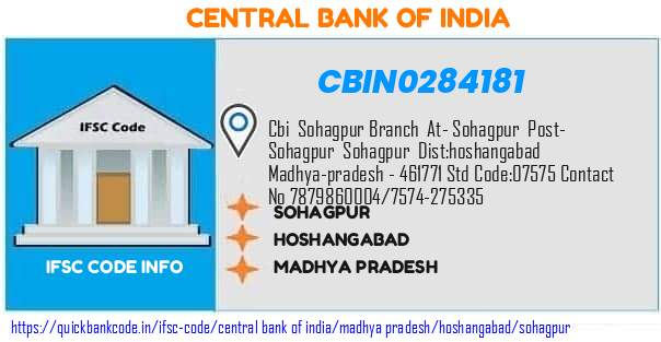 Central Bank of India Sohagpur CBIN0284181 IFSC Code
