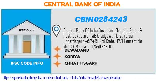 Central Bank of India Dewadand CBIN0284243 IFSC Code