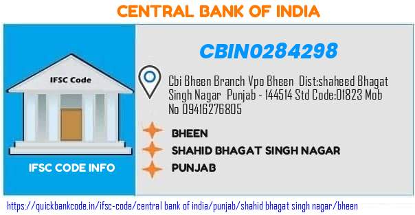 Central Bank of India Bheen CBIN0284298 IFSC Code