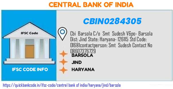 CBIN0284305 Central Bank of India. BARSOLA