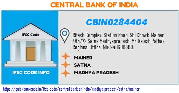 Central Bank of India Maiher CBIN0284404 IFSC Code