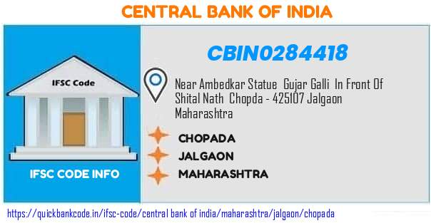 CBIN0284418 Central Bank of India. CHOPADA