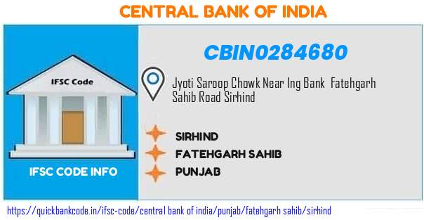 Central Bank of India Sirhind CBIN0284680 IFSC Code