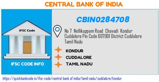 Central Bank of India Kondur CBIN0284708 IFSC Code