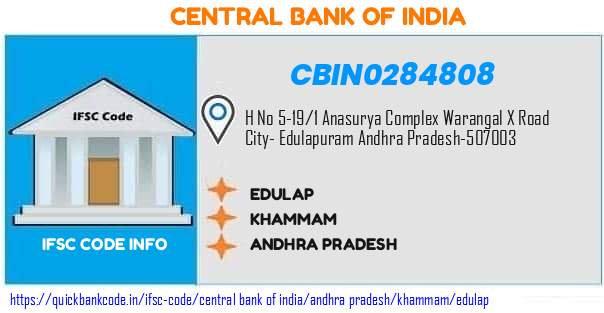 Central Bank of India Edulap CBIN0284808 IFSC Code
