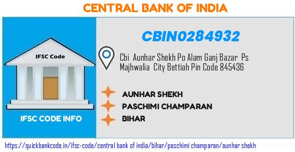 Central Bank of India Aunhar Shekh CBIN0284932 IFSC Code