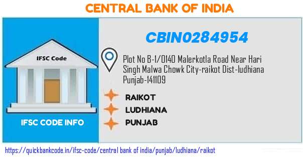 Central Bank of India Raikot CBIN0284954 IFSC Code