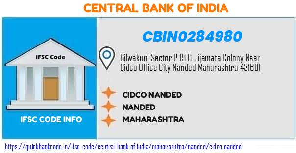 Central Bank of India Cidco Nanded CBIN0284980 IFSC Code
