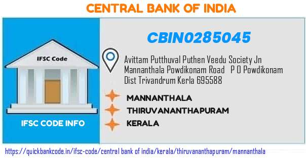 Central Bank of India Mannanthala CBIN0285045 IFSC Code