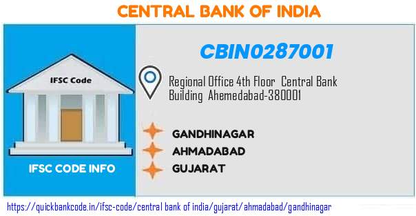 Central Bank of India Gandhinagar CBIN0287001 IFSC Code