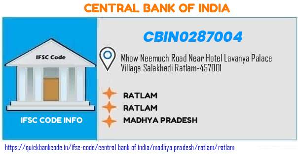 Central Bank of India Ratlam CBIN0287004 IFSC Code