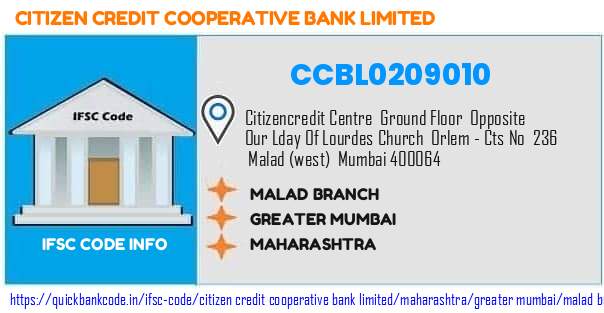 Citizen Credit Cooperative Bank Malad Branch CCBL0209010 IFSC Code
